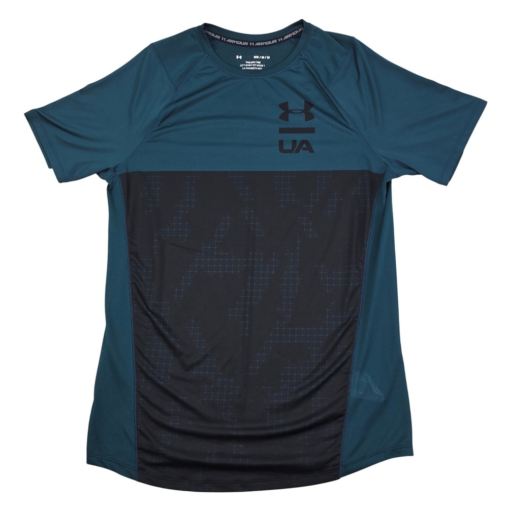 Under Armour MK1 Tee Shirt Mens Medium Teal Black Mesh Back Workout Gym HeatGear